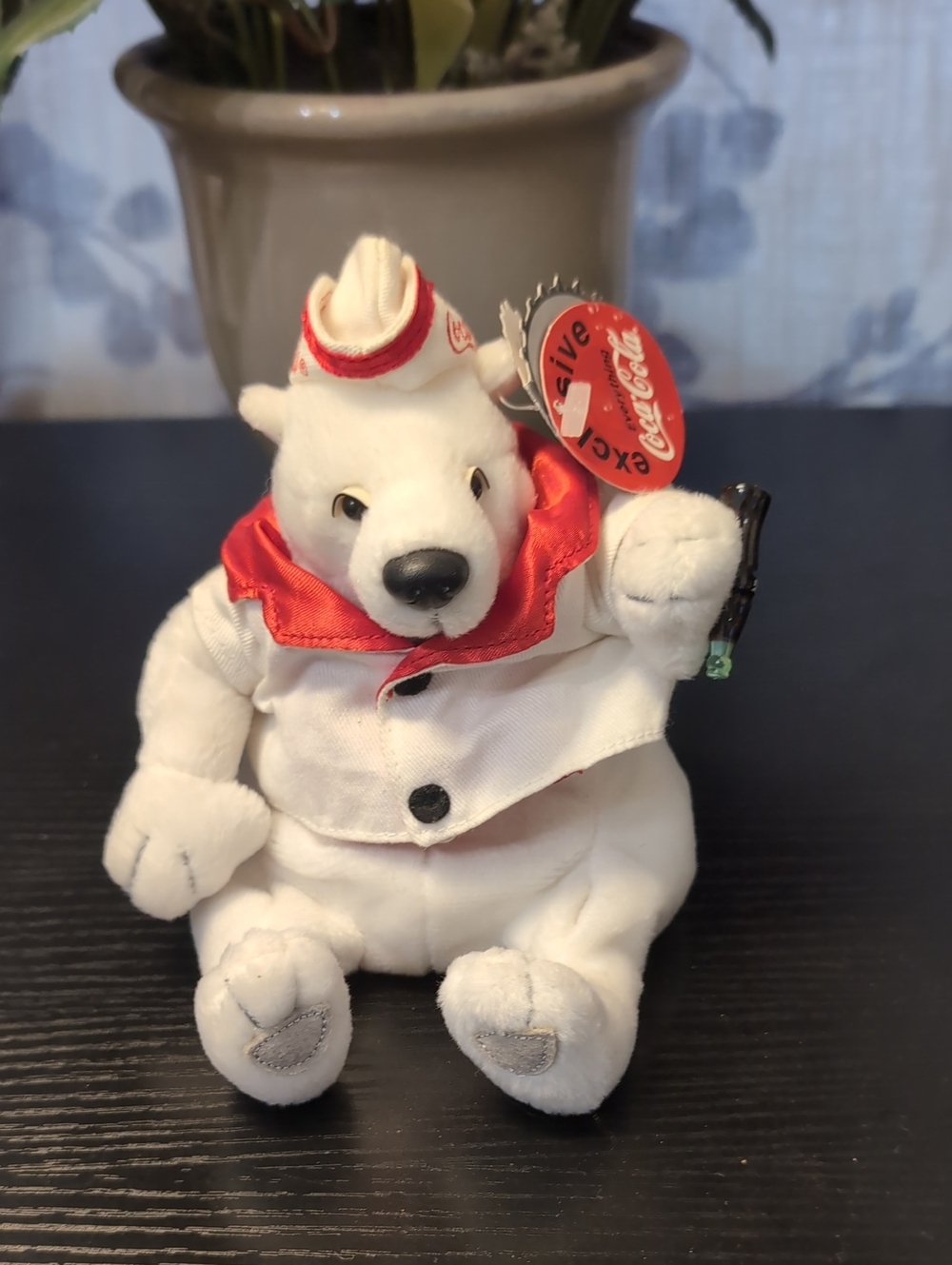 Coca Cola White Plush Polar Bear with Red Scarf and Hat